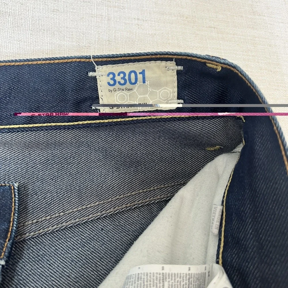 G-Star Raw '3301 STRAIGHT' Mens Straighg Dark Blue Button Fly Size W36 L34